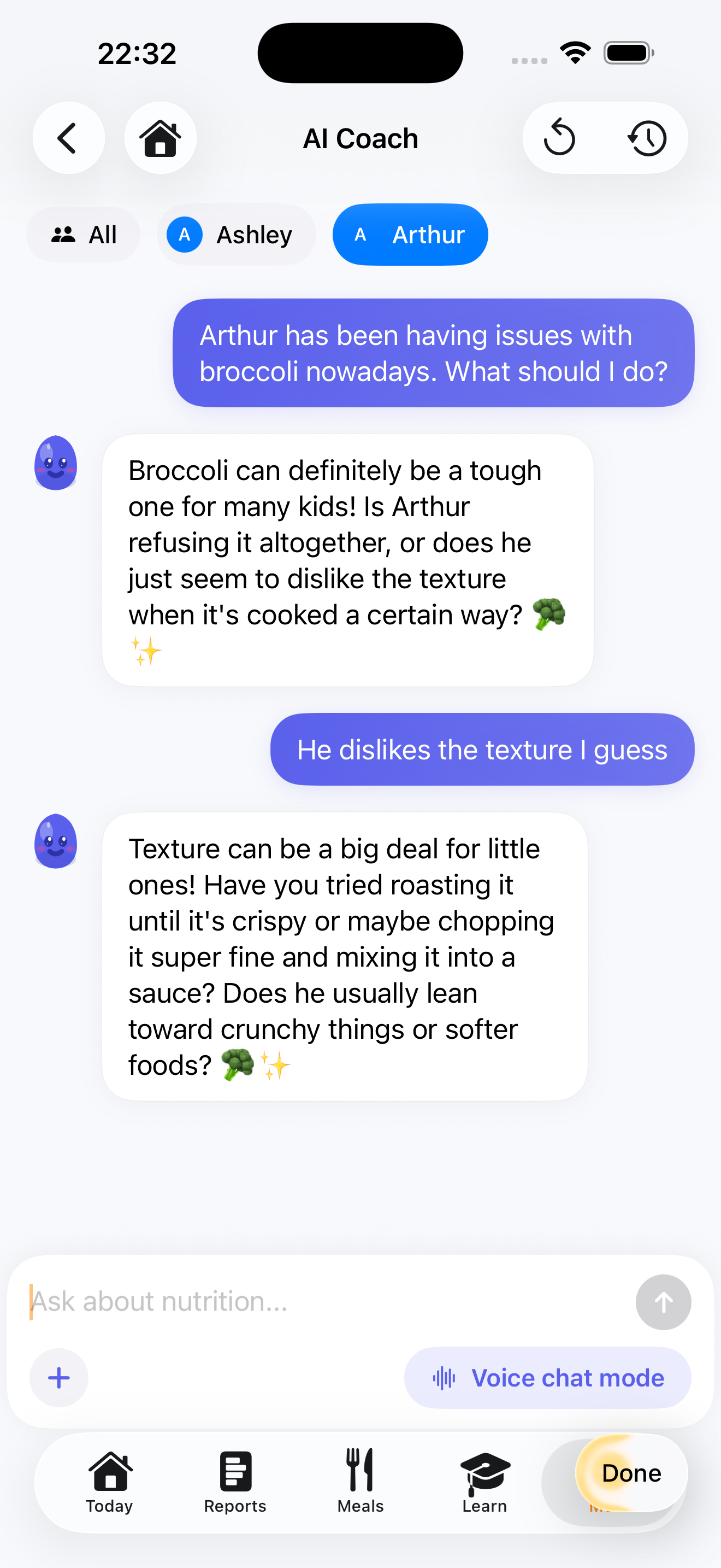 Miriel AI coach chat screen
